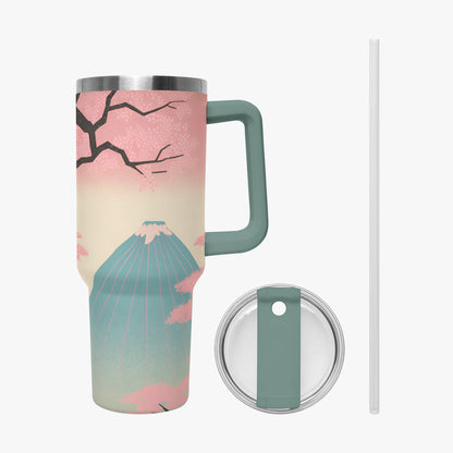 Fuji Dreams Car Tumbler Cup grey green Handle