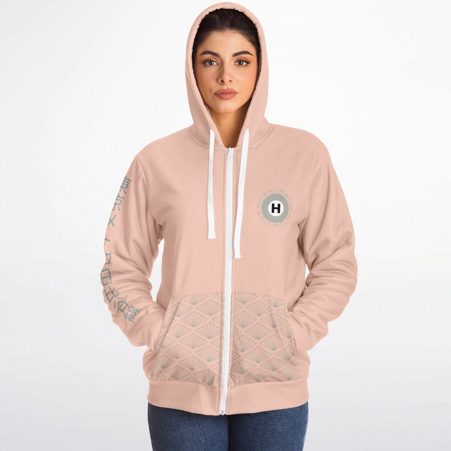 Hibiya Line Pink and Grey Hoodie Microfleece Ziphoodie