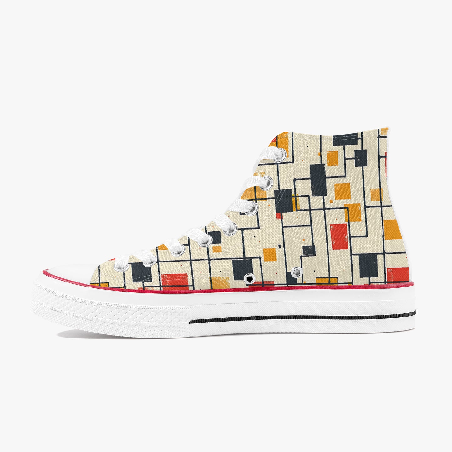 Sneaker with geometric pattern on a white background
