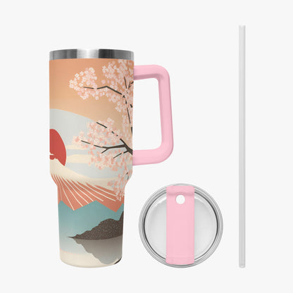 Sunrise Temple Car Tumbler Cup Pink Handle