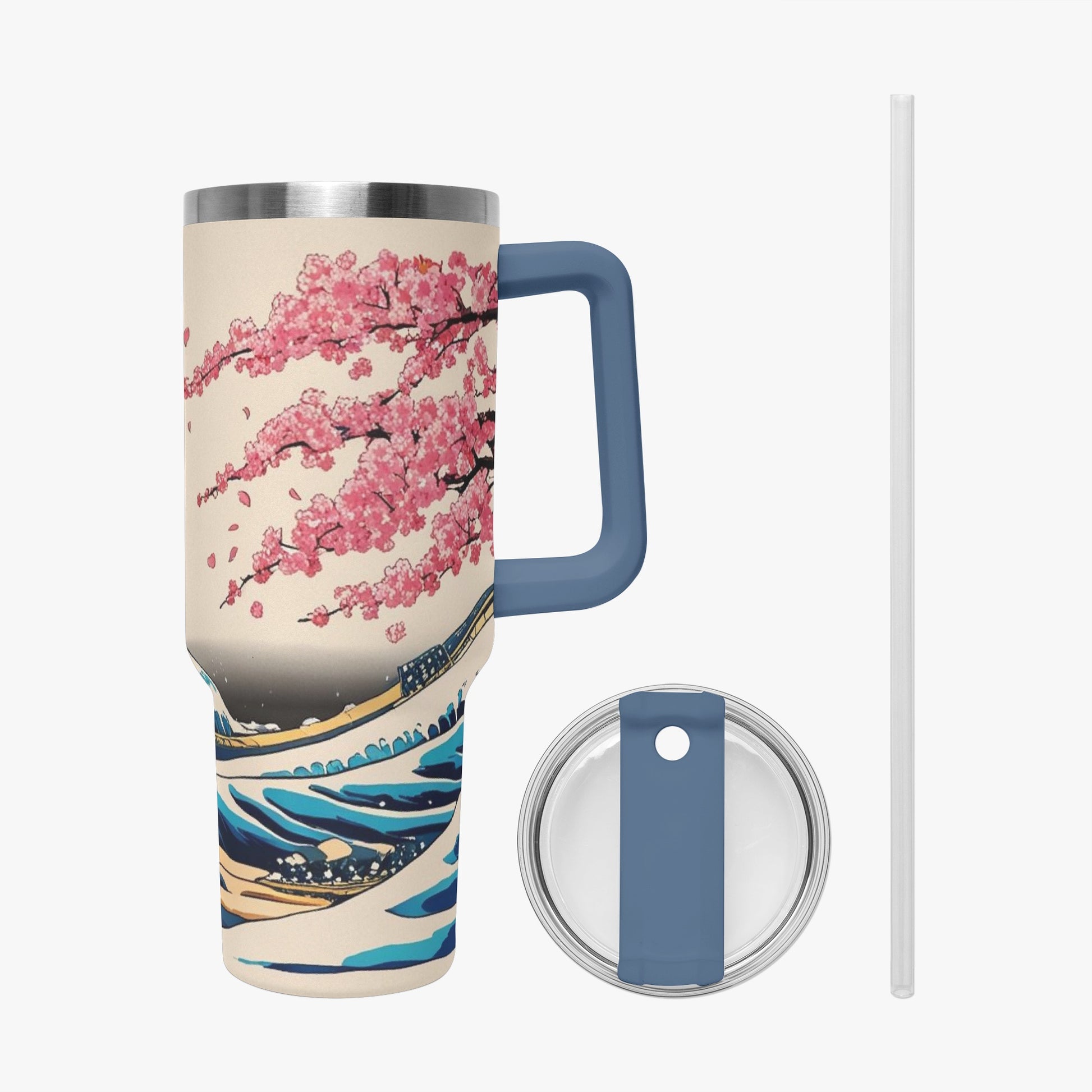 The Great Wave Tumbler Cup Blue handle