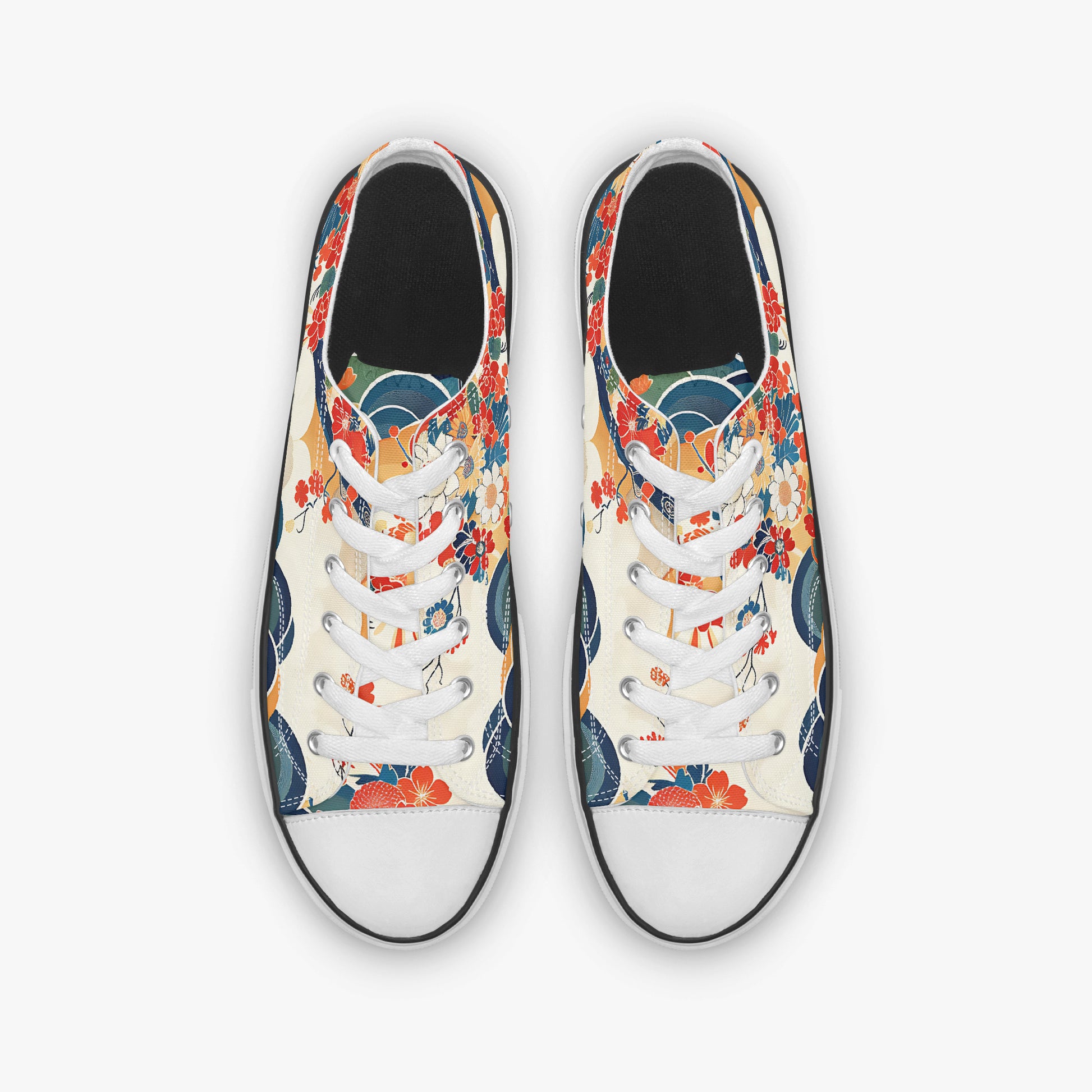 Colorful floral sneakers on a white background