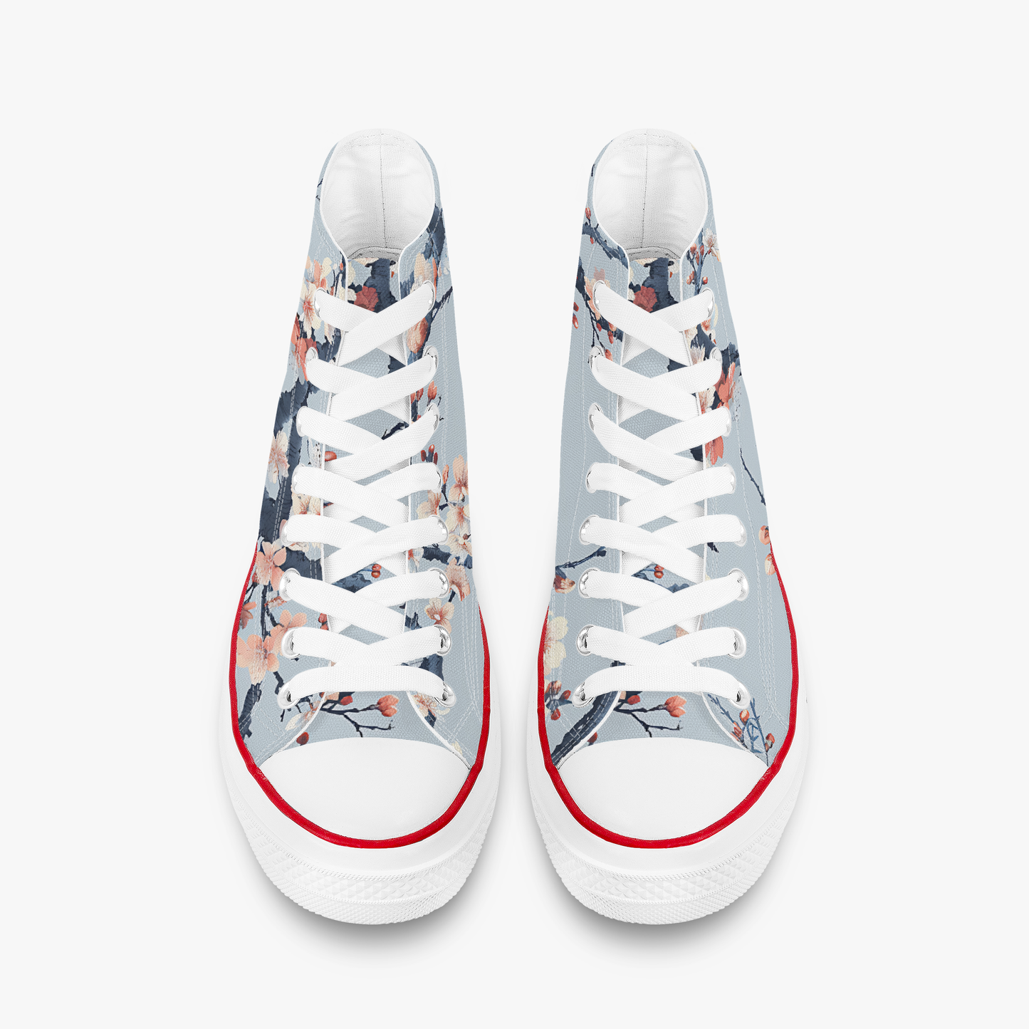 High-top sneakers with floral design on a light blue background