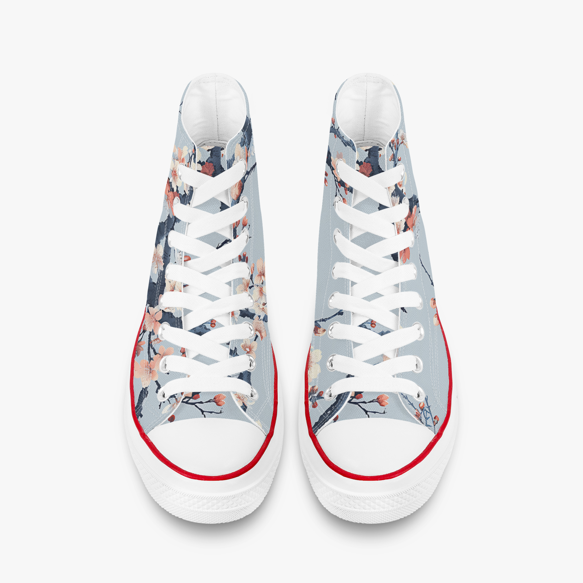 High-top sneakers with floral design on a light blue background