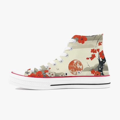 High-top sneaker with floral design on a white background