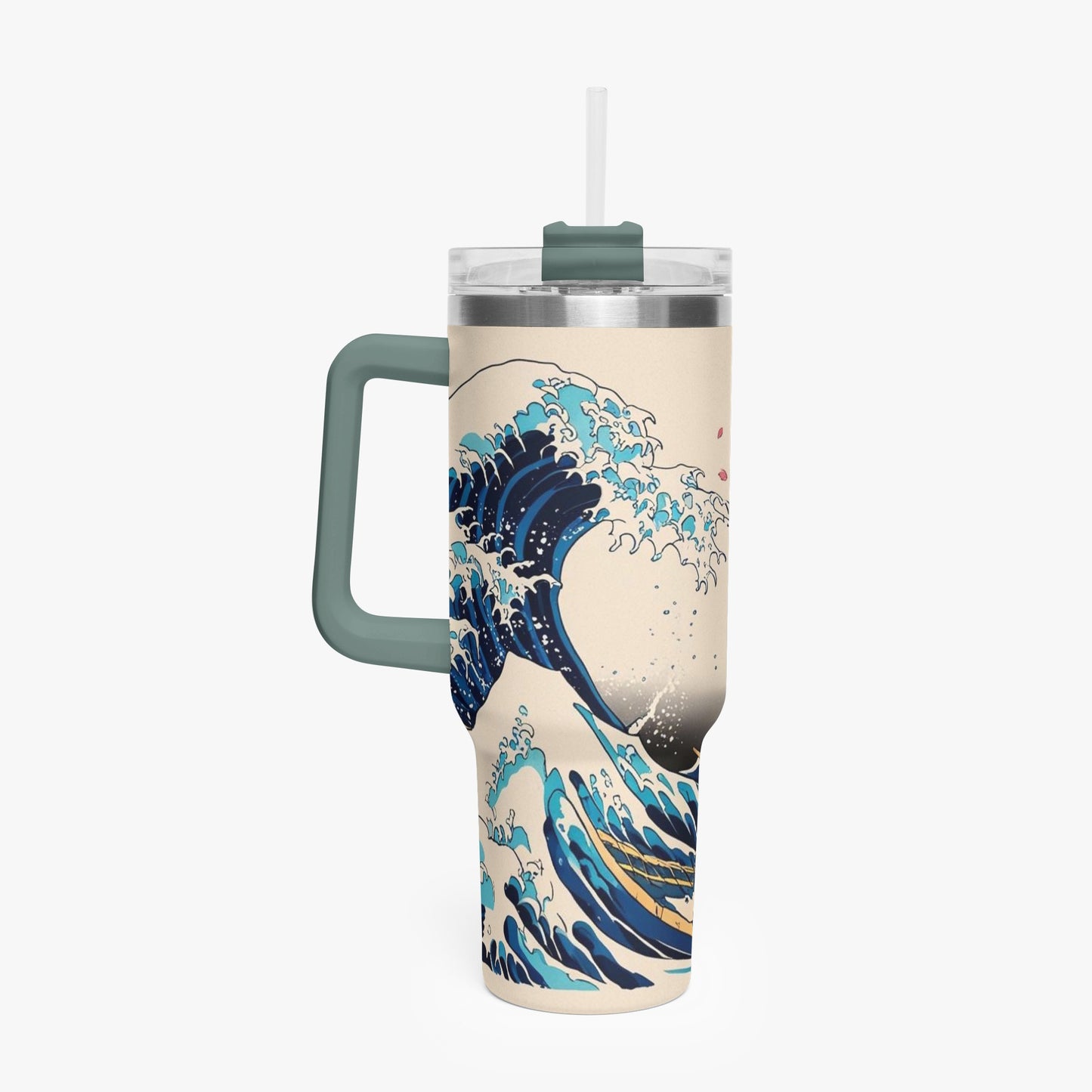 The Great Wave Tumbler Cup grey/green handle