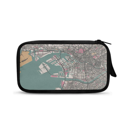 Pouch with a city map design on a white background