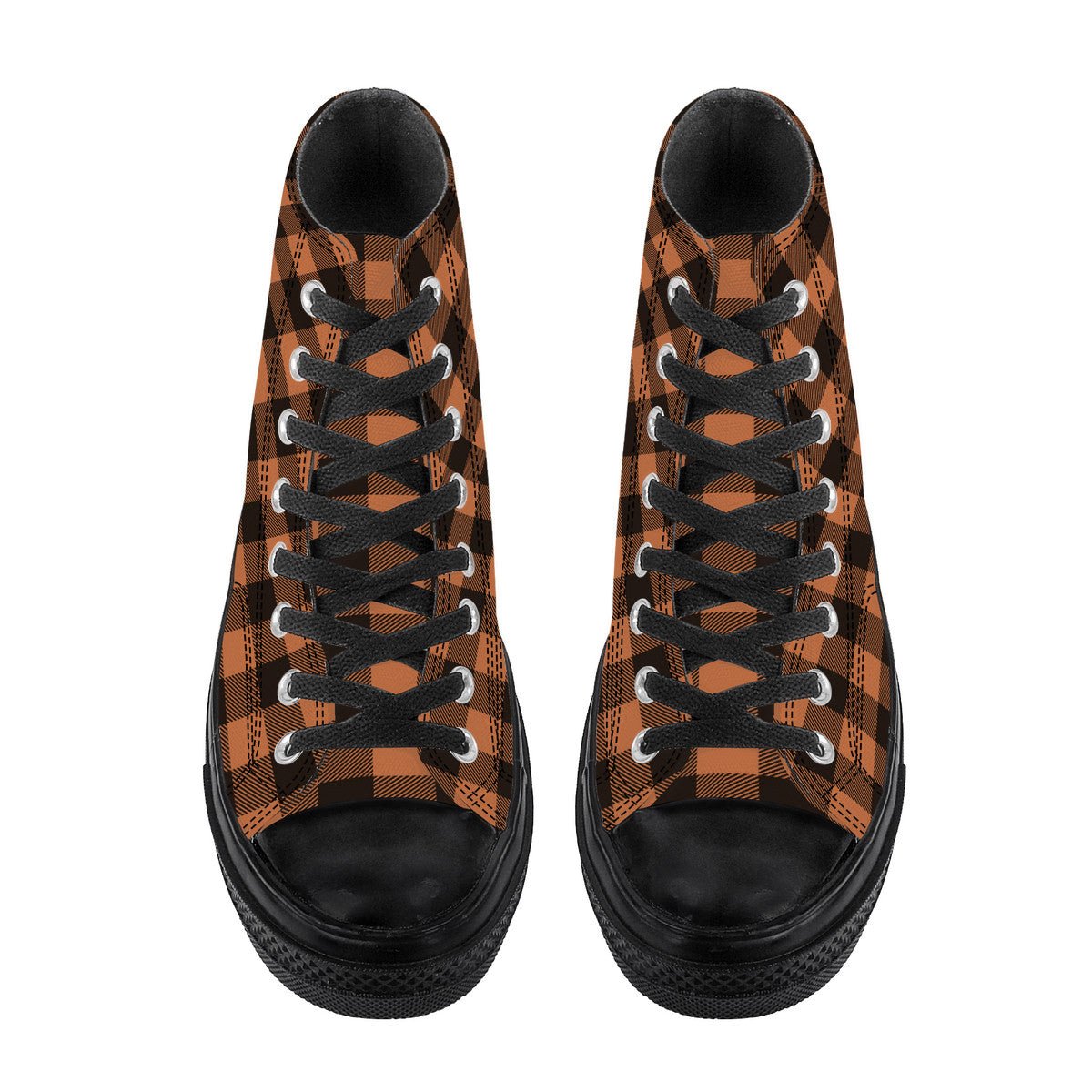 Black and brown checkered pattern canvas high top sneakers with Japanese Wagara design.