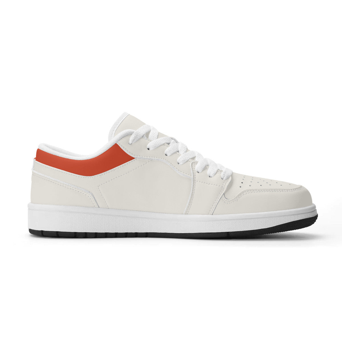 White sneaker with a red accent on a white background