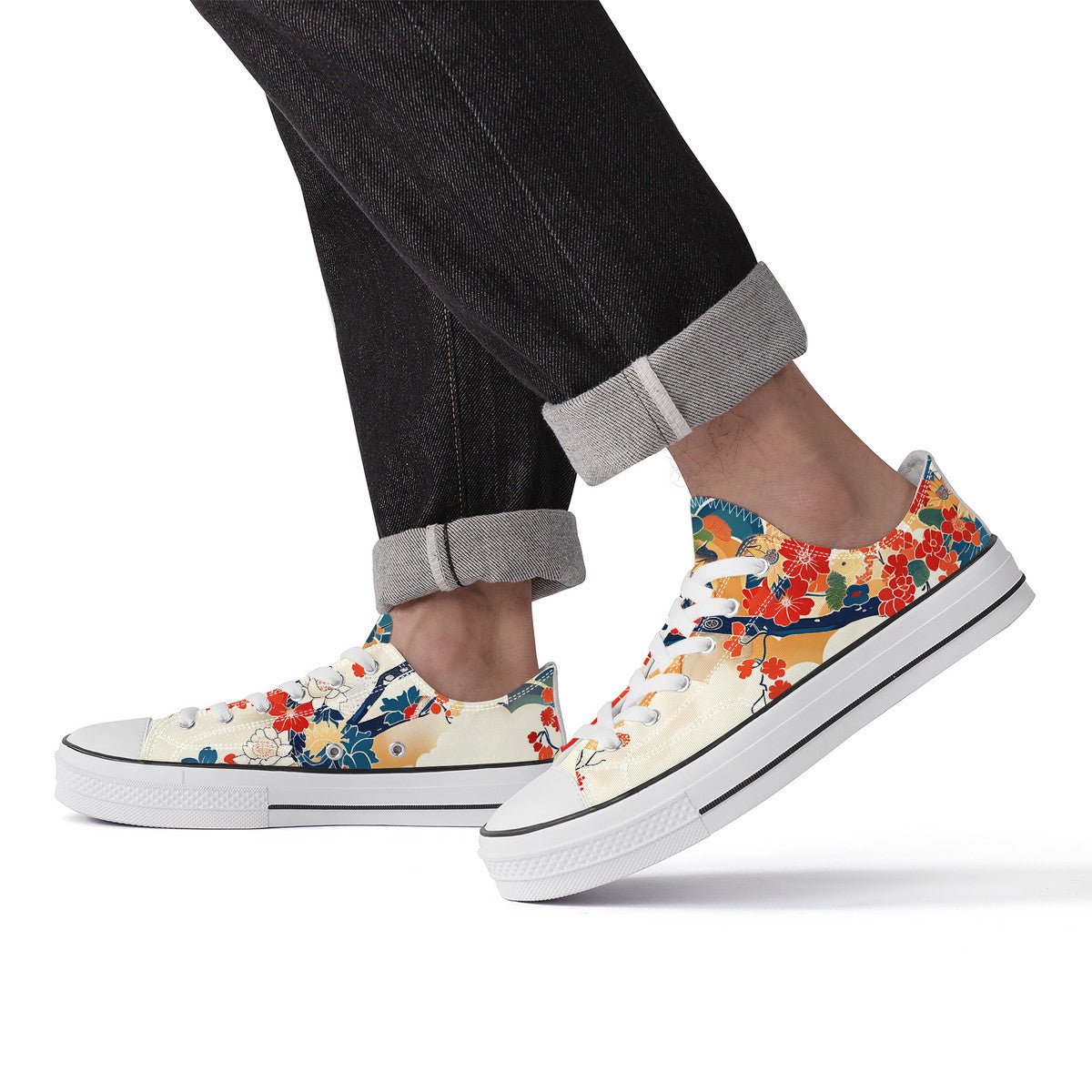 Floral & Wave Japanese Low Tops - Seigaiha Art Sneakers | KAITO