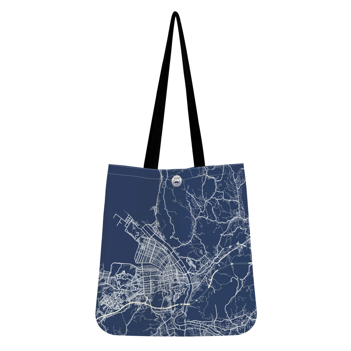 Tote bag with a city map design on a white background