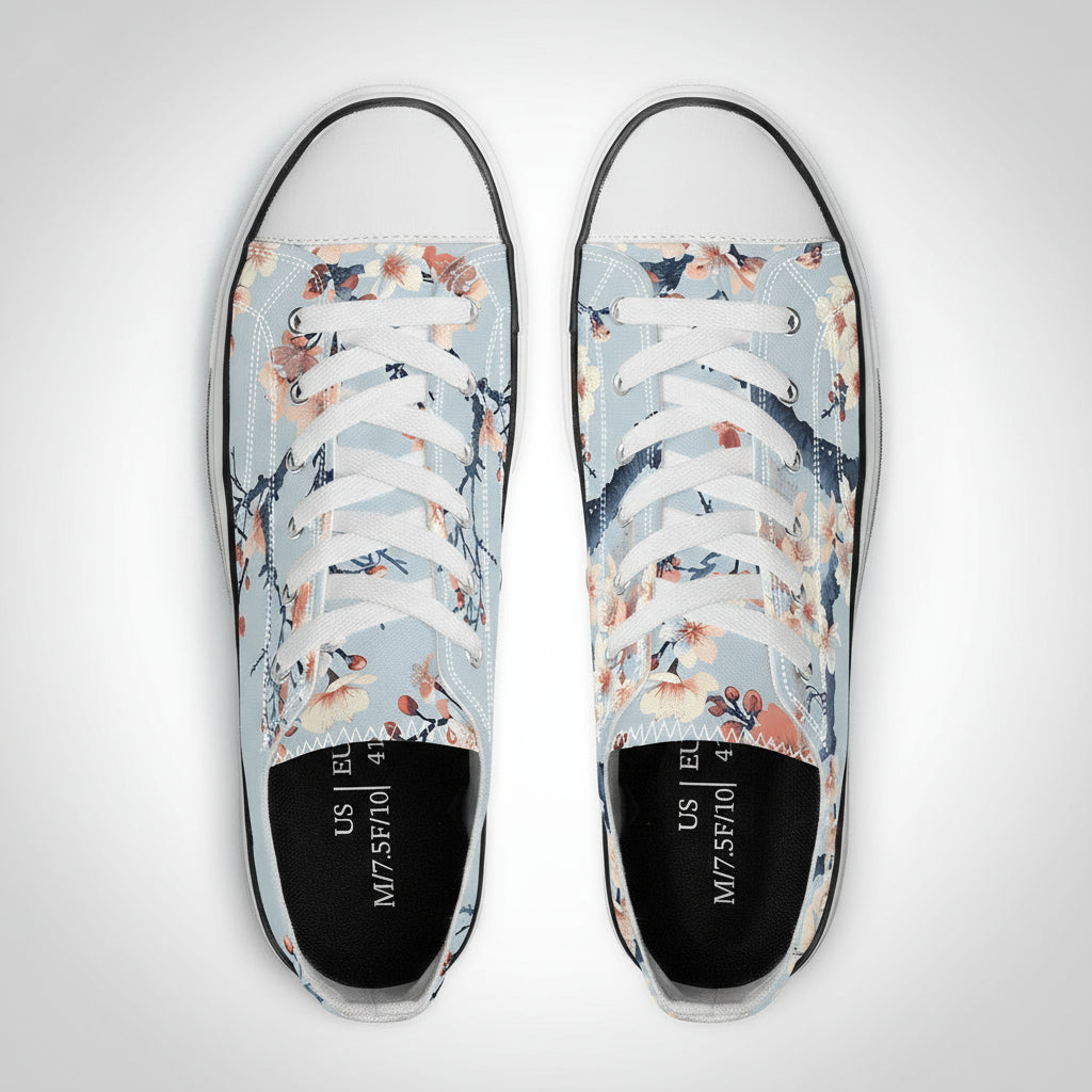 Floral patterned sneakers on a white background