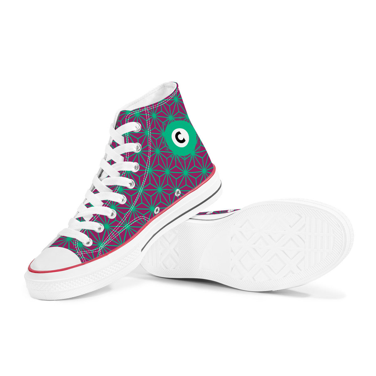 Chiyoda Line High Top Canvas Shoes - Aubergine and Green