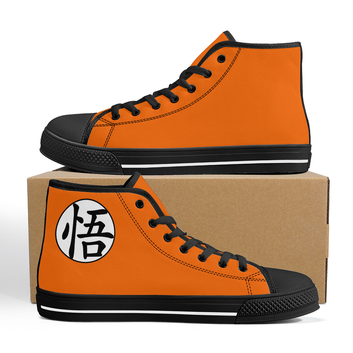 Orange Dragon Ball High-Top Canvas Shoes on a box