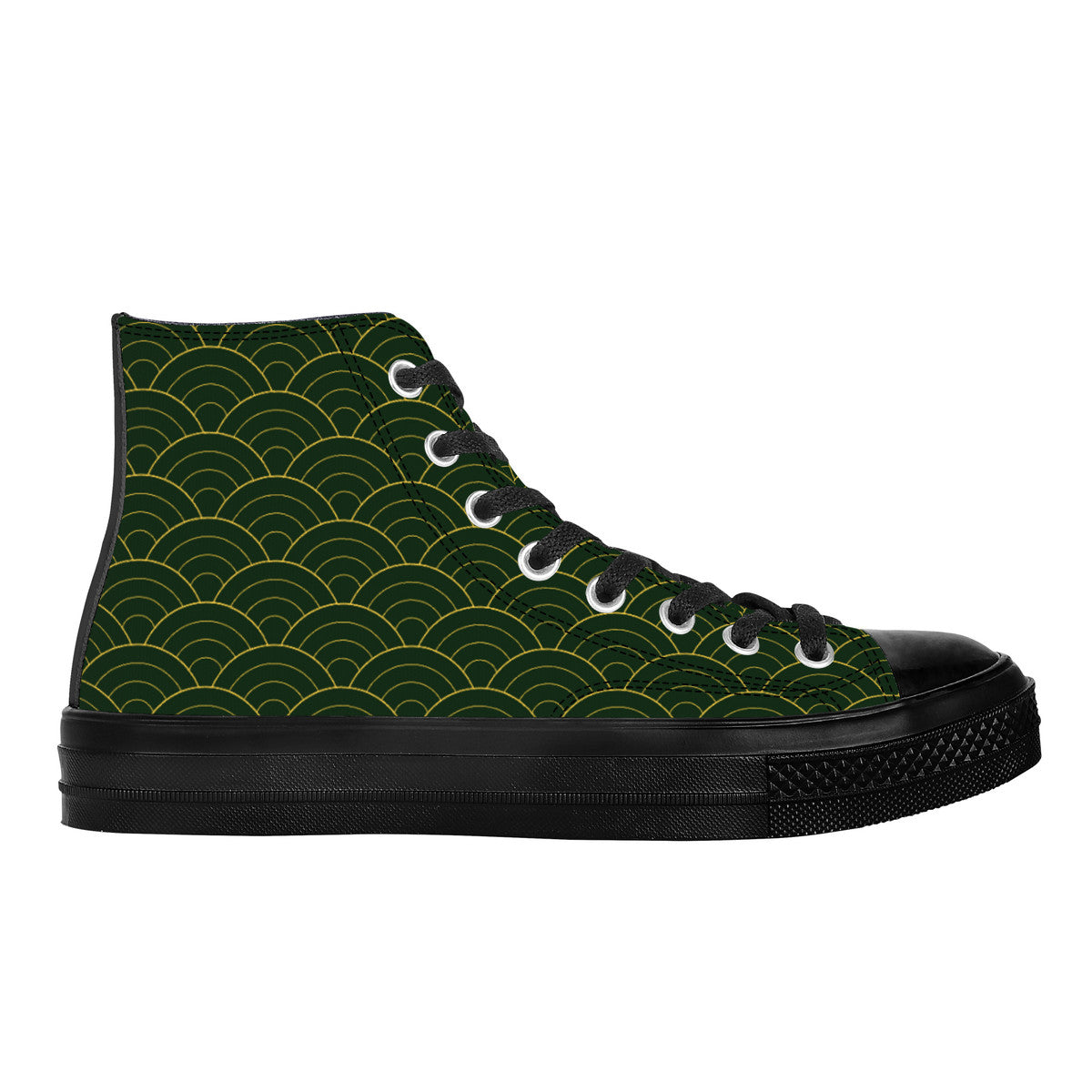 Green high-top sneaker with wave pattern on a white background