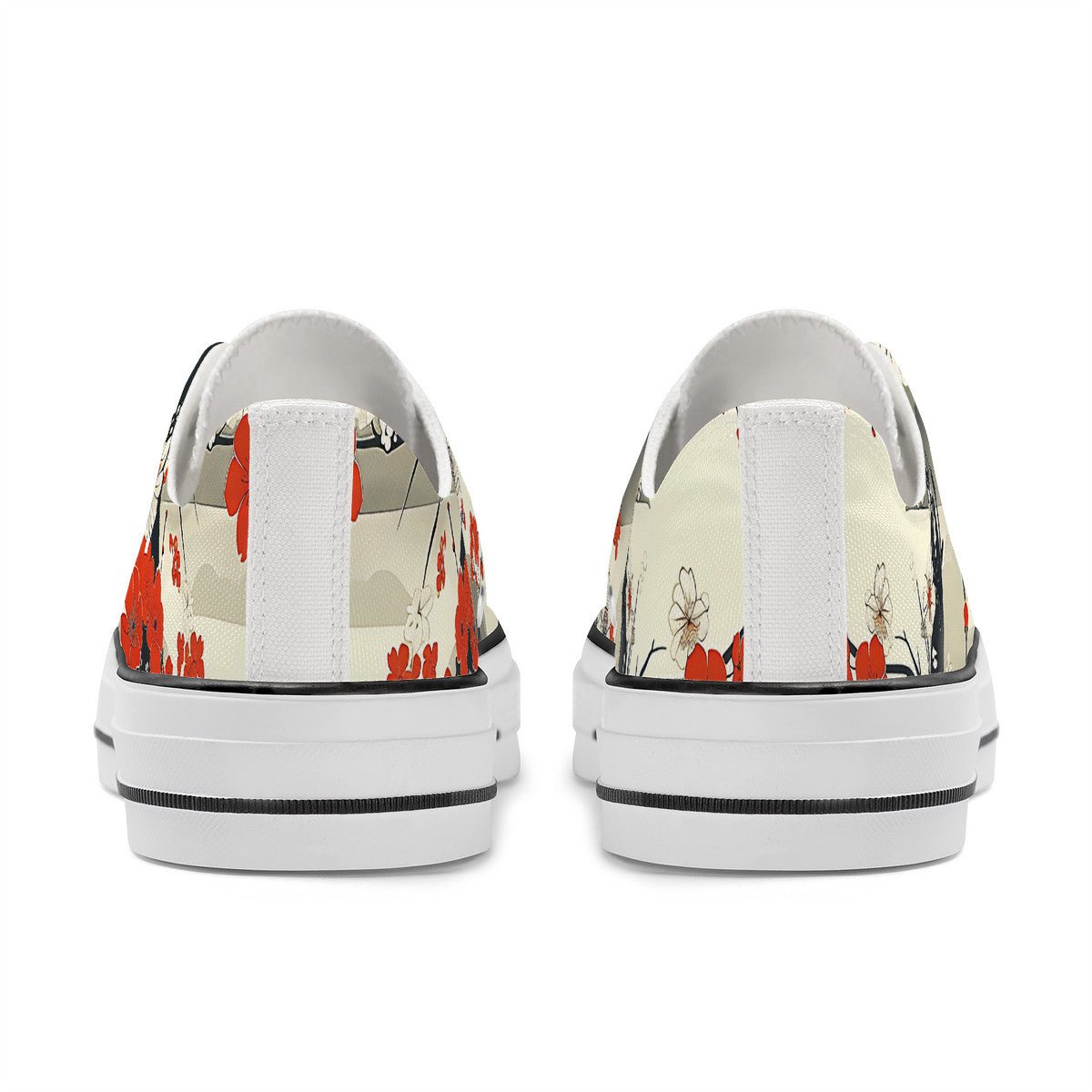 Japanese Red and Black Floral Sneakers - 