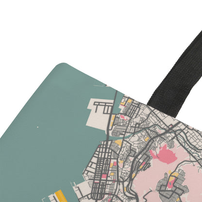 Luggage tag with city map design on a white background