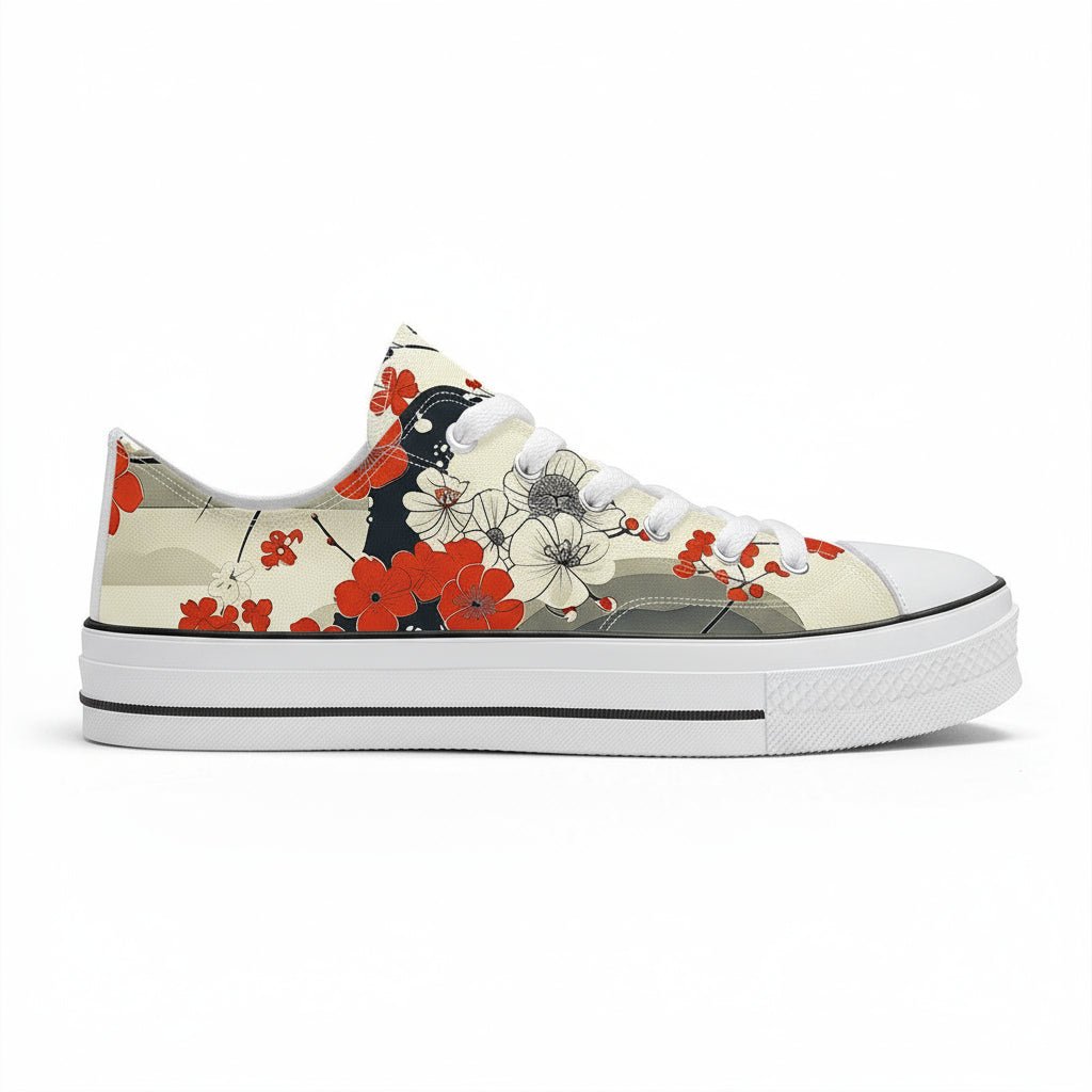 Japanese Red and Black Floral Sneakers - 