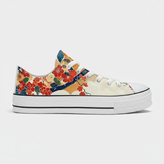 Japanese Floral and Wave Low - Top Sneakers - 