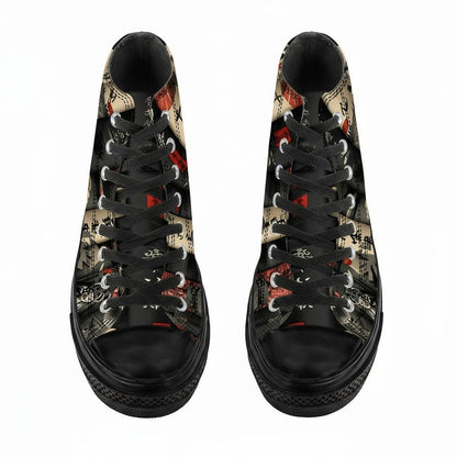 Black High - Top Sneakers with Japanese Book Spine Print - 