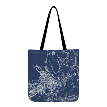 Tote bag with a city map design on a white background