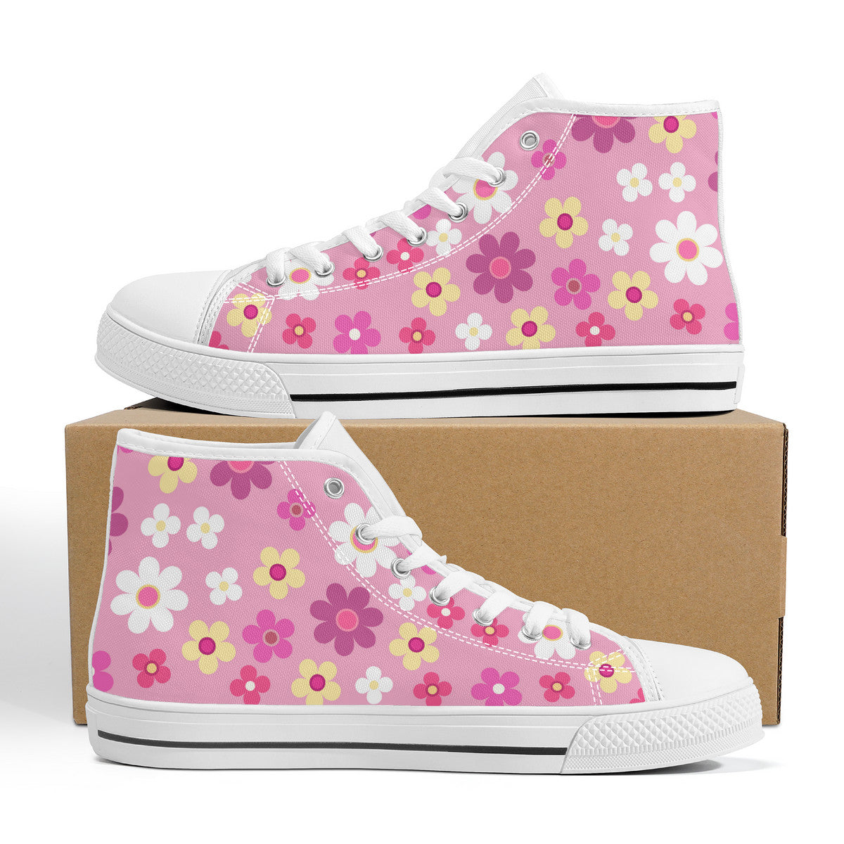 Kasumi Mist Pink High-Top Shoes on a box