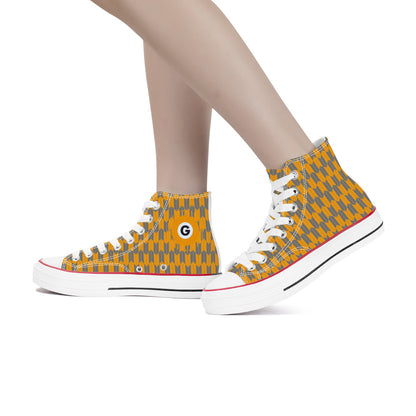 Ginza Line High Top Canvas Shoes - Grey and Yellow-Orange