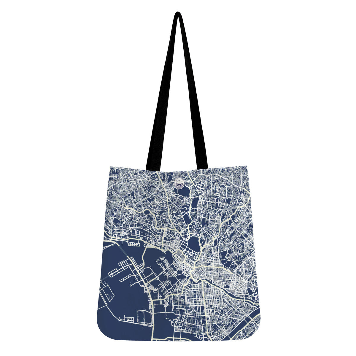 Tote bag with city map design on a white background