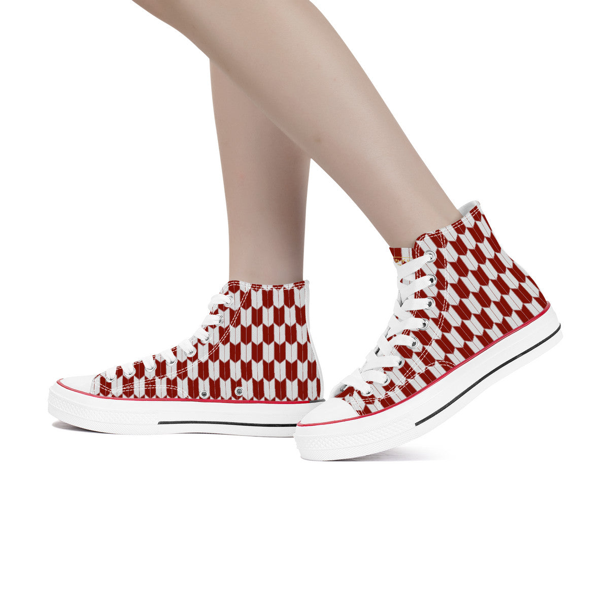 Red and white checkered high-top sneakers on a white background