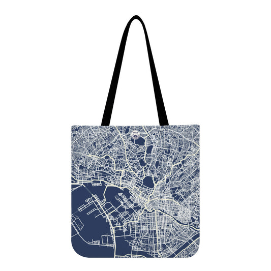 Tote bag with a city map design on a white background
