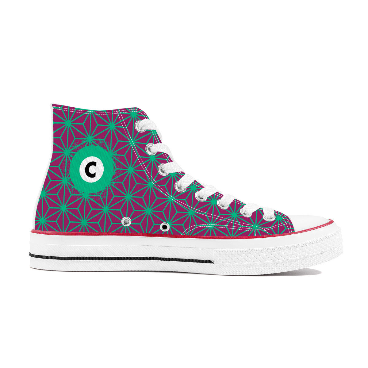 Chiyoda Line High Top Canvas Shoes - Aubergine and Green