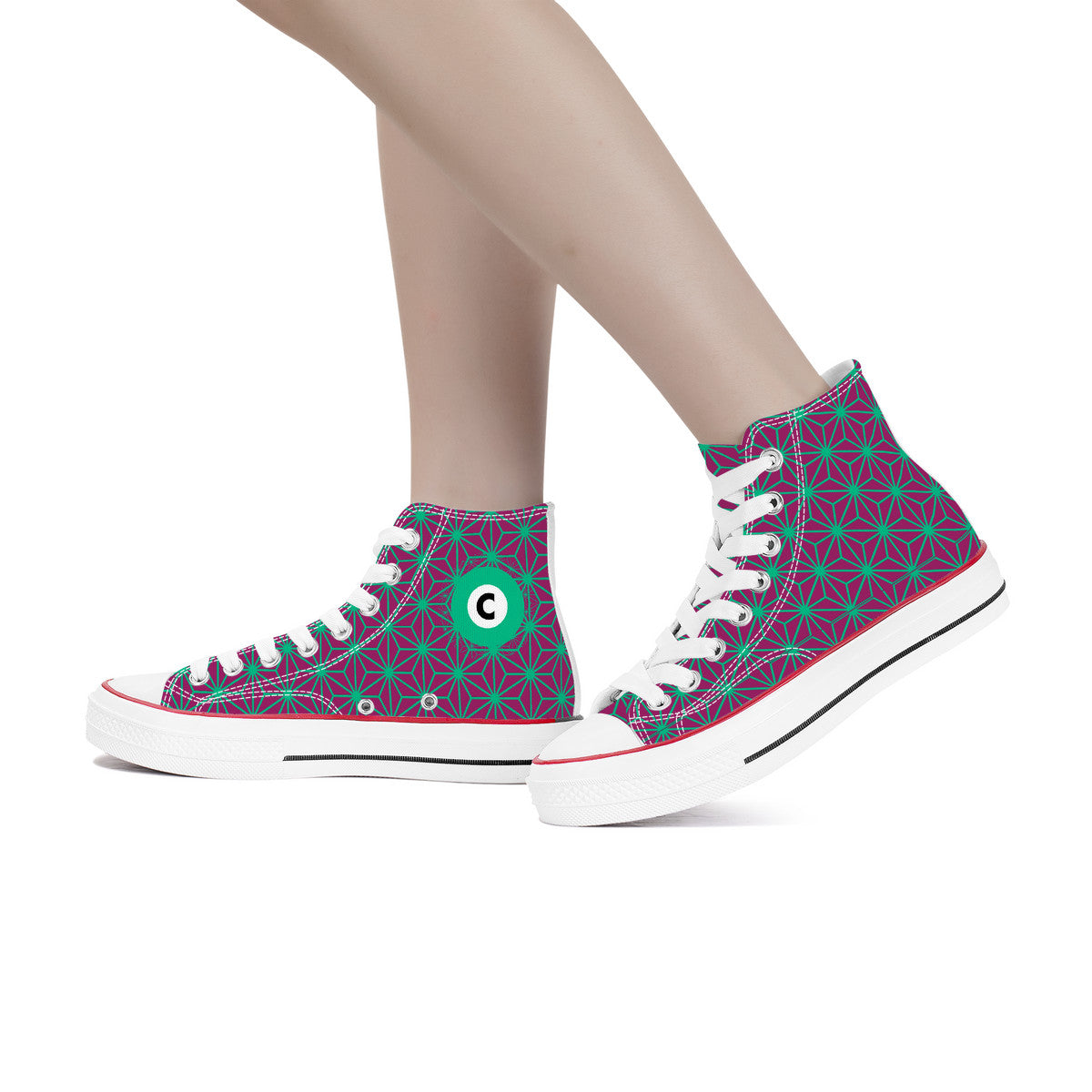 Chiyoda Line High Top Canvas Shoes - Aubergine and Green