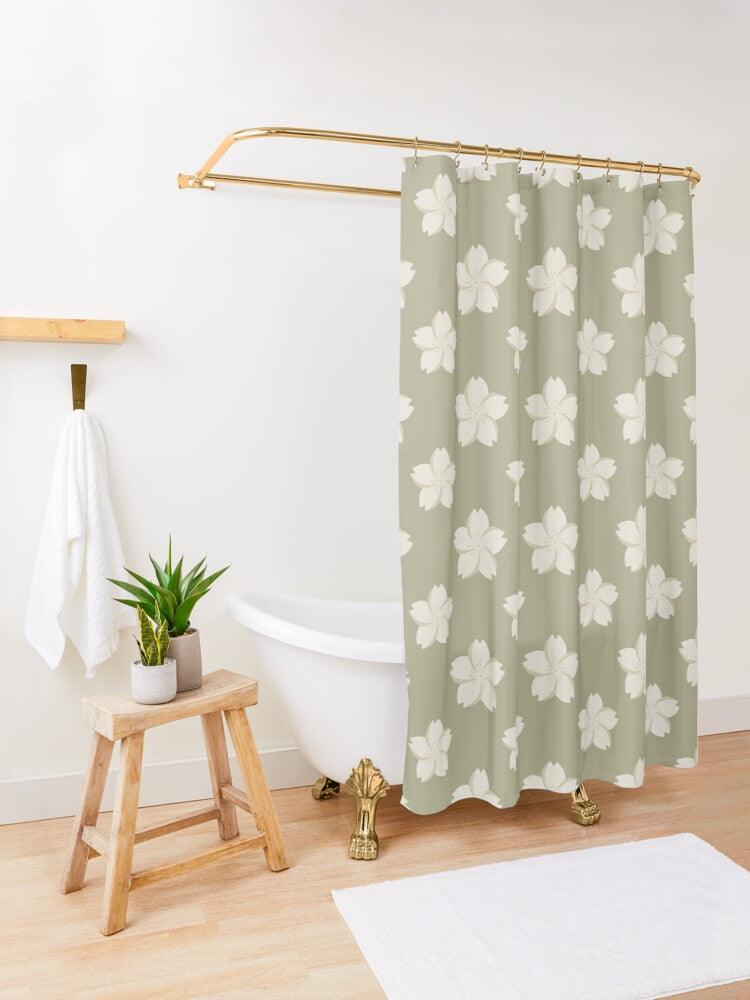 White Sakura Japanese Shower Curtain