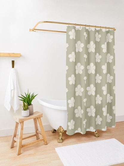 White Sakura Japanese Shower Curtain