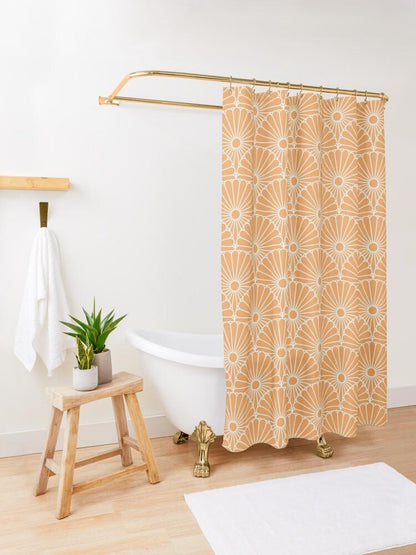 Japanese Kiku Shower Curtain - White and Orange