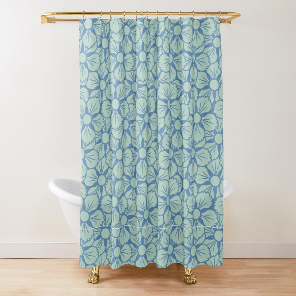 Large Sakura Japanese Shower Curtain - Blue and Teal