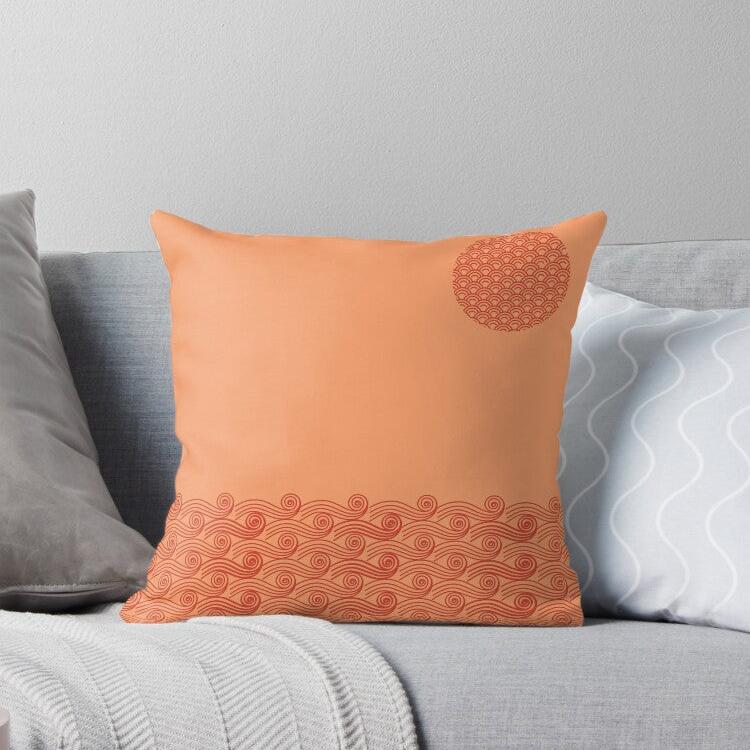 Japanese Sun-Kissed Waves Pillow