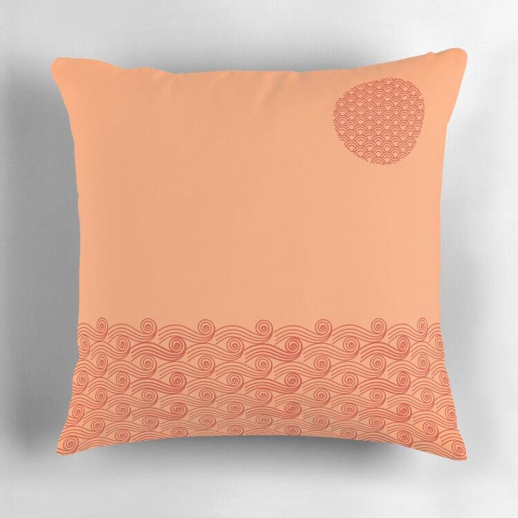 Japanese Sun-Kissed Waves Pillow