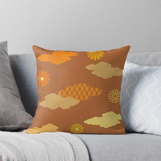 Retro Japanese Clouds Throw Pillows