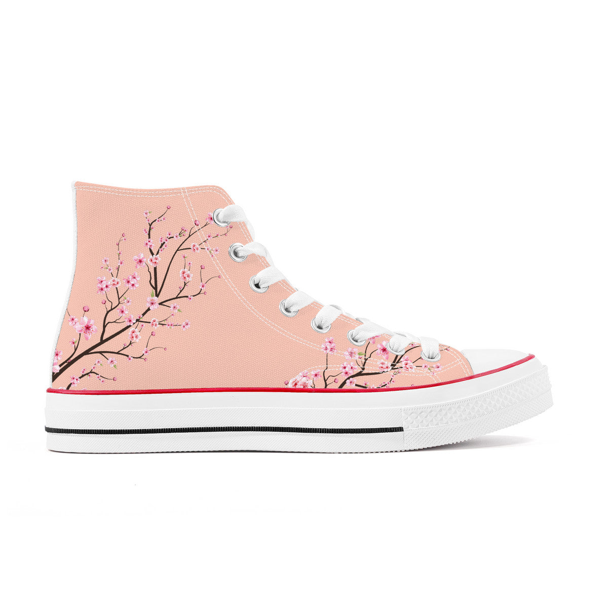 Soft Peach Sakura  High Top Canvas Shoes