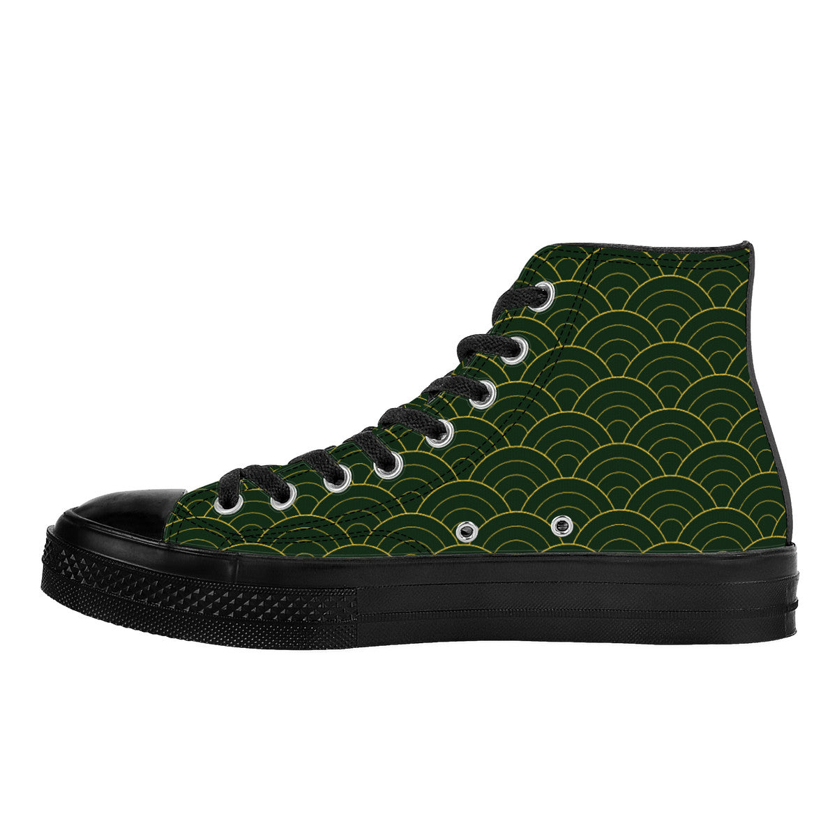 Green high-top sneaker with wave pattern on a white background