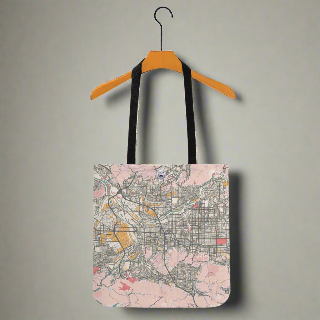 Pastel Kyoto Pink and Yellow Map Tote Bag - 