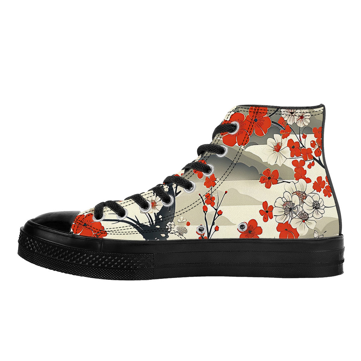 High-top sneaker with floral design on a white background