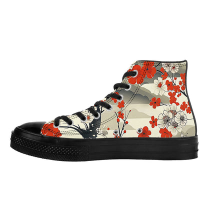 High-top sneaker with floral design on a white background