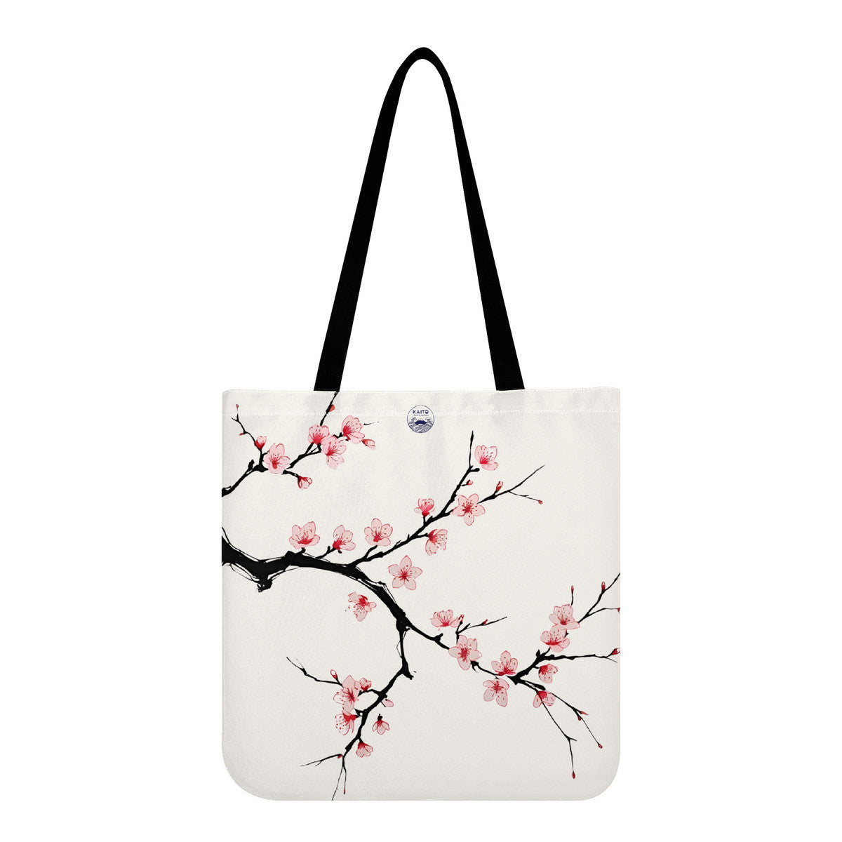 Tote bag with cherry blossom design on a white background