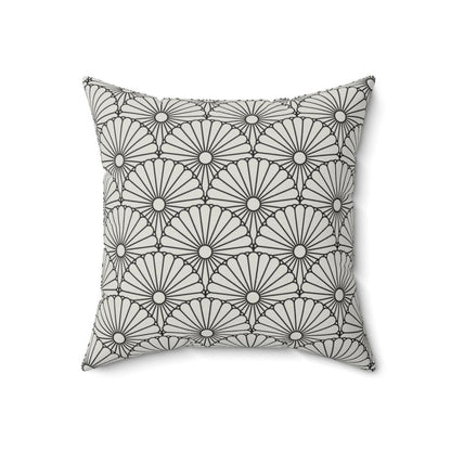 Black Chrysanthemum on Grey Background Square Pillow