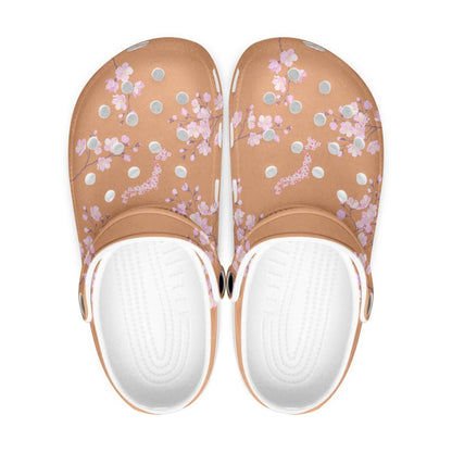 Cherry Blossom on Fallen Leaves Brown Clogs