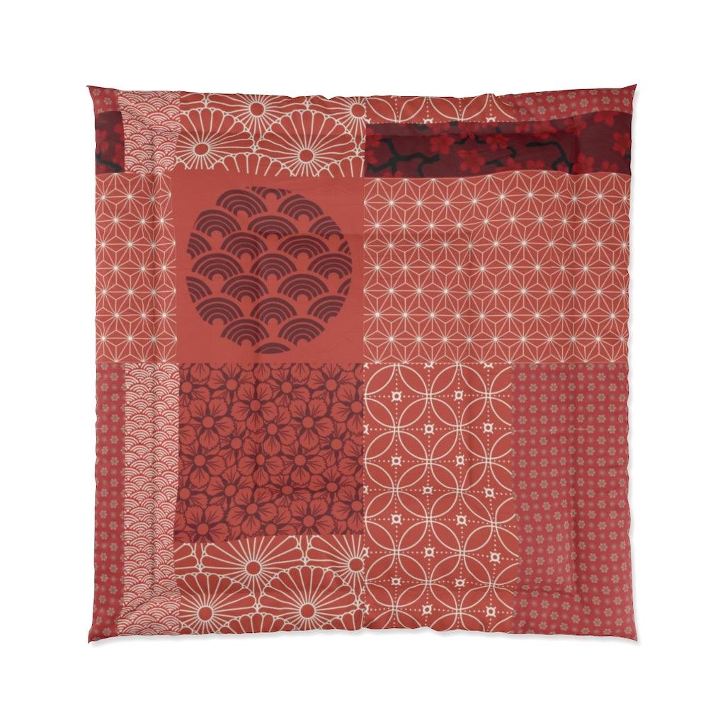 King Size Japanese Red Wagara Pattern Patchwork Comforter