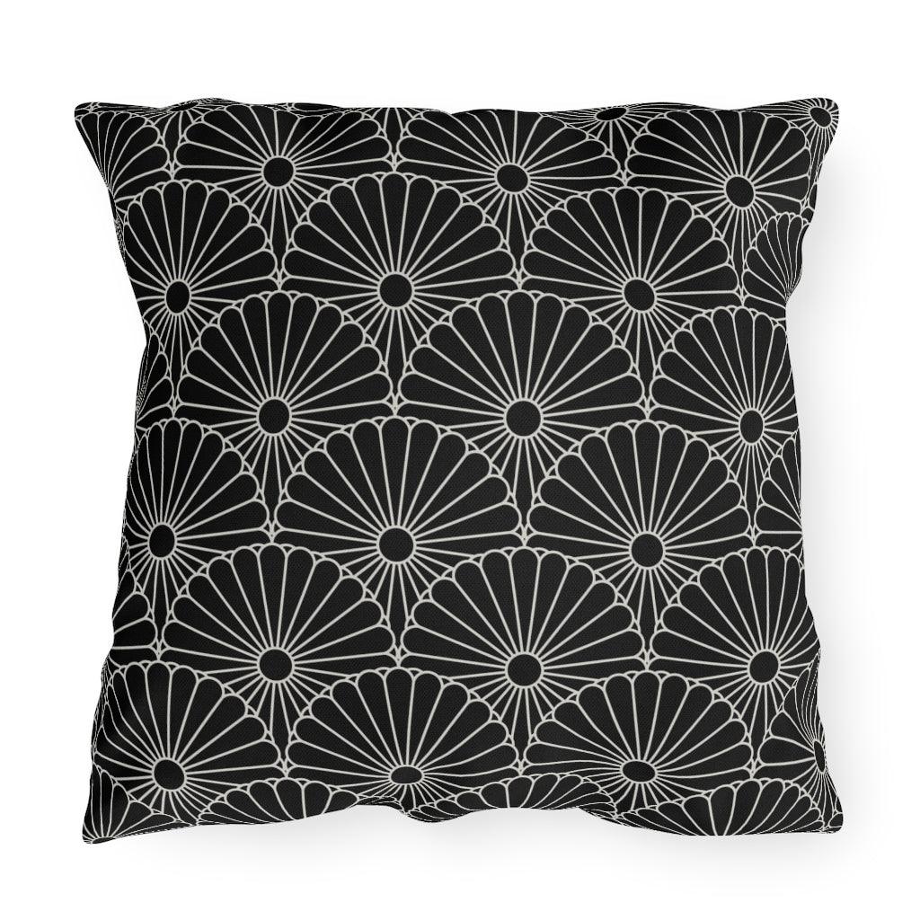 White & Black Chrysanthemum Outdoor Pillows