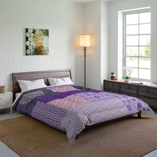 King Size Purple & Pink Japanese Pattern Patchwork Comforter